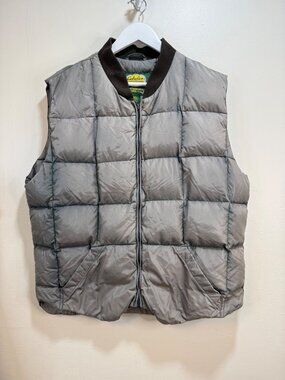 Cabelas Premier Northern Down Puffer Vest Faded Authentic Wear and Tear Lg